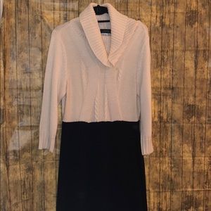 Tahari ivory abs black cowl neck sweater dress